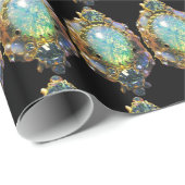 ブルーグリーンオパール、アールヌーボー金ゴールドジュエル ラッピングペーパー (ロールコーナー)
