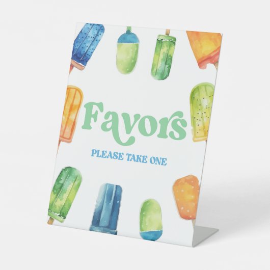 ブルーグリーンオレンジのポプシクルパーティーはテーブルの看板を支持 台座サイン (正面)