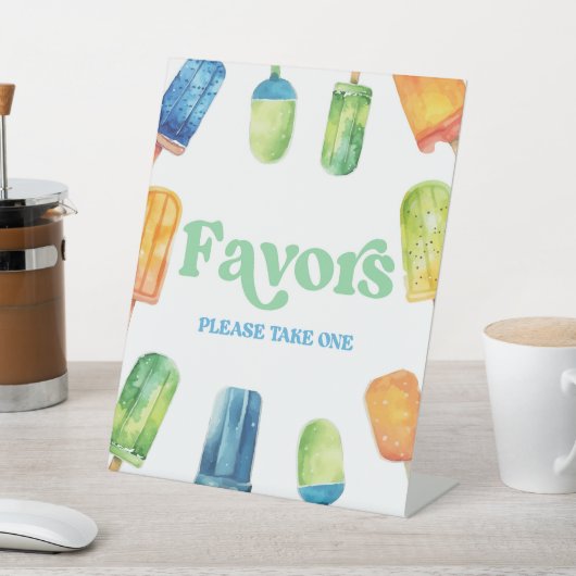 ブルーグリーンオレンジのポプシクルパーティーはテーブルの看板を支持 台座サイン (インサイチュ)