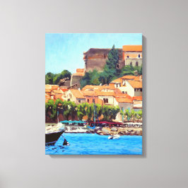 ブルーグリーンオレンジの美しい港 キャンバスプリント