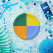 ブルーグリーンオレンジイエロー ペーパープレート (パーティー)