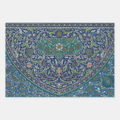 ブルーグリーンオレンジティール（緑がかった色）アラビ華美ックパターン ラッピングペーパーシート (正面)