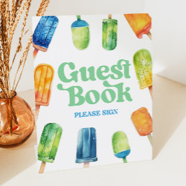 ブルーグリーンオレンジポプシクルゲストブックテーブルサイン 台座サイン