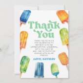 ブルーグリーンオレンジレトロポプシクルバースデーパーティー サンキューカード (正面)