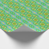 ブルーグリーンオレンジ紫クリーミー格子パターン ラッピングペーパー (角)