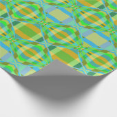 ブルーグリーンオレンジ紫クリーミー格子パターン ラッピングペーパー (角)