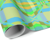 ブルーグリーンオレンジ紫クリーミー格子パターン ラッピングペーパー (ロールコーナー)