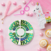 ブルーグリーンオープンハウスプレートパターン ペーパープレート (パーティー)