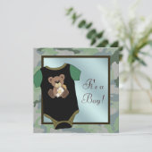 ブルーグリーンカモフラージュ男の赤ちゃんシャワー招待状 招待状 (スタンド正面)