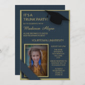 ブルーグリーンカレッジドミナートシャワートランクパーティー写真 招待状 (正面/裏面)