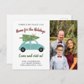 ブルーグリーンカークリスマスツリー写真ホリデームービング 案内ポストカード (正面/裏面)