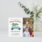 ブルーグリーンカークリスマスツリー写真ホリデームービング 案内ポストカード (スタンド正面)