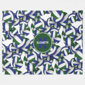 ブルーグリーンガーリーバレーボールチームカラー フリースブランケット (正面(横))