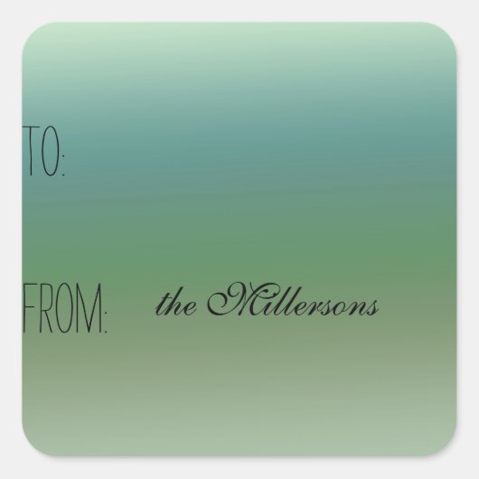 ブルーグリーンギフトグラデーションラベル スクエアシール (正面)