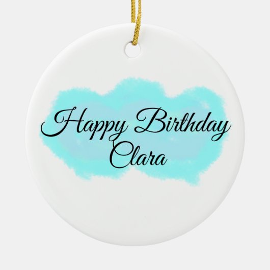 ブルーグリーンクラウドパステルハッピーバースデーモダンkid セラミックオーナメント (正面)