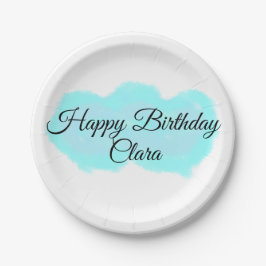 ブルーグリーンクラウドパステルハッピーバースデーモダンkid ペーパープレート