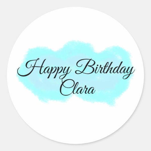 ブルーグリーンクラウドパステルハッピーバースデーモダンkid ラウンドシール (正面)