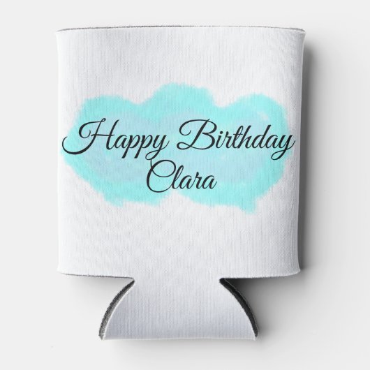 ブルーグリーンクラウドパステルハッピーバースデーモダンkid 缶クーラー (正面)