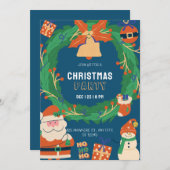 ブルーグリーンクリおもしろいスマスパーティの招待状 招待状 (正面/裏面)