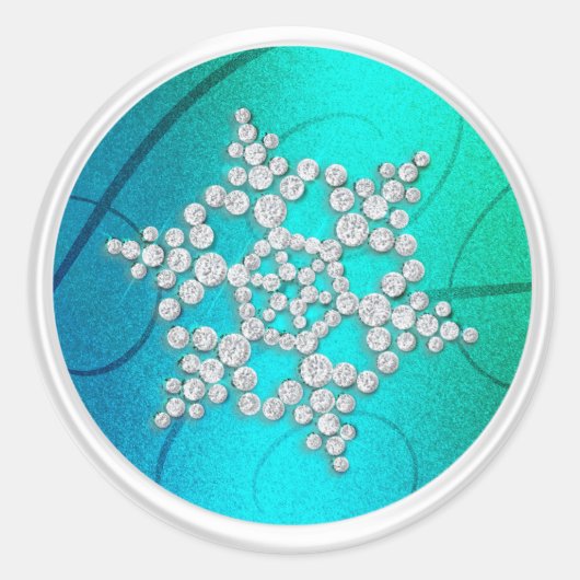 ブルーグリーンクリスタルスノーフレーク封筒用シール ラウンドシール (正面)