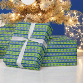 ブルーグリーンクリスマスツリー ラッピングペーパー