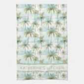 ブルーグリーンクリームトロピカルパームパーソナライズされたツリー キッチンタオル (縦)