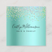 ブルーグリーングラデーション美容師メイクアップアーティストモダン スクエア名刺 (正面)
