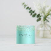 ブルーグリーングラデーション美容師メイクアップアーティストモダン スクエア名刺 (スタンド正面)