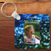 ブルーグリーングリッターフォト子供の誕生日モダン錆 キーホルダー (正面)