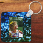 ブルーグリーングリッターフォト子供の誕生日モダン錆 キーホルダー (裏面)
