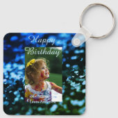 ブルーグリーングリッターフォト子供の誕生日モダン錆 キーホルダー (裏面)