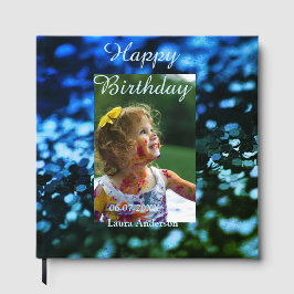 ブルーグリーングリッターフォト子供の誕生日モダン錆 ゲストブック
