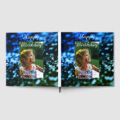 ブルーグリーングリッターフォト子供の誕生日モダン錆 ゲストブック (全面)