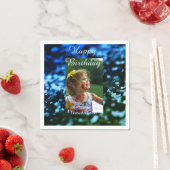 ブルーグリーングリッターフォト子供の誕生日モダン錆 スタンダードカクテルナプキン (インサイチュ)