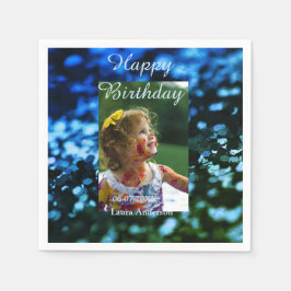 ブルーグリーングリッターフォト子供の誕生日モダン錆 スタンダードカクテルナプキン