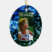 ブルーグリーングリッターフォト子供の誕生日モダン錆 セラミックオーナメント (右)