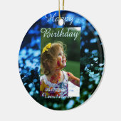 ブルーグリーングリッターフォト子供の誕生日モダン錆 セラミックオーナメント (左)