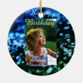 ブルーグリーングリッターフォト子供の誕生日モダン錆 セラミックオーナメント (裏面)