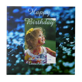 ブルーグリーングリッターフォト子供の誕生日モダン錆 タイル