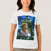 ブルーグリーングリッターフォト子供の誕生日モダン錆 トライブレンドＴシャツ (正面)