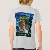 ブルーグリーングリッターフォト子供の誕生日モダン錆 トライブレンドＴシャツ (裏面)