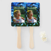 ブルーグリーングリッターフォト子供の誕生日モダン錆 ハンドファン (正面&裏面)