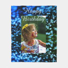 ブルーグリーングリッターフォト子供の誕生日モダン錆 フリースブランケット