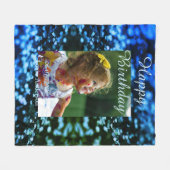 ブルーグリーングリッターフォト子供の誕生日モダン錆 フリースブランケット (正面(横))