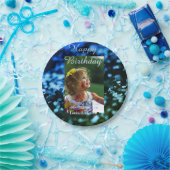 ブルーグリーングリッターフォト子供の誕生日モダン錆 ペーパープレート (パーティー)