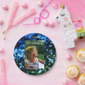 ブルーグリーングリッターフォト子供の誕生日モダン錆 ペーパープレート (パーティー)