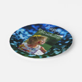 ブルーグリーングリッターフォト子供の誕生日モダン錆 ペーパープレート (アングル)