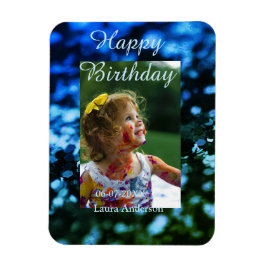 ブルーグリーングリッターフォト子供の誕生日モダン錆 マグネット