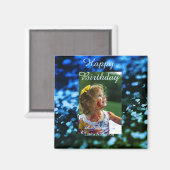 ブルーグリーングリッターフォト子供の誕生日モダン錆 マグネット (正面/裏面)