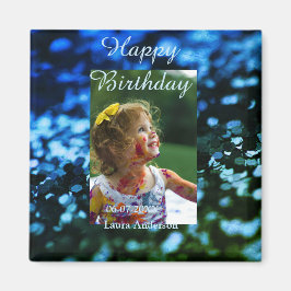 ブルーグリーングリッターフォト子供の誕生日モダン錆 マグネット